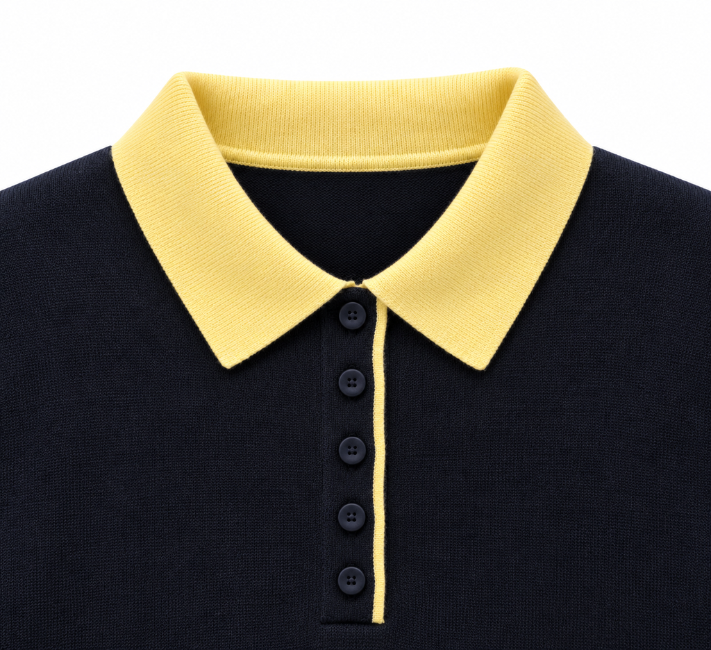 Elise polo neck knit jumper navy/butter yellow