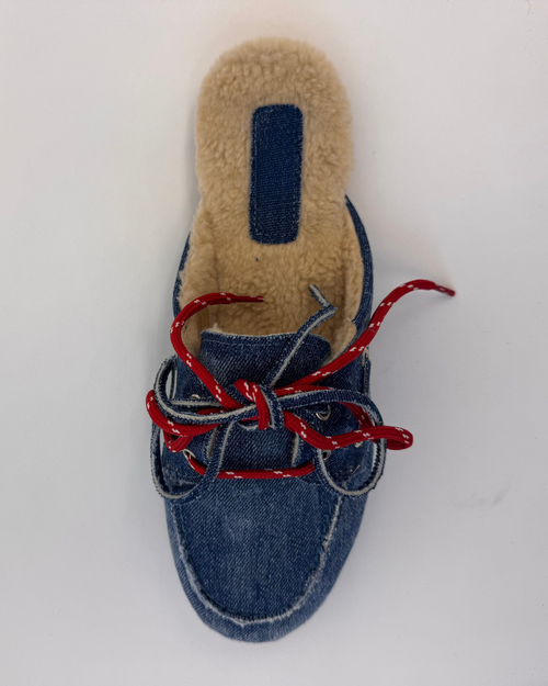 PAYasma lace fur loafers denim