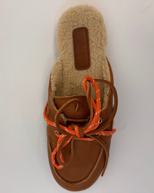 PAYasma lace fur loafers tan