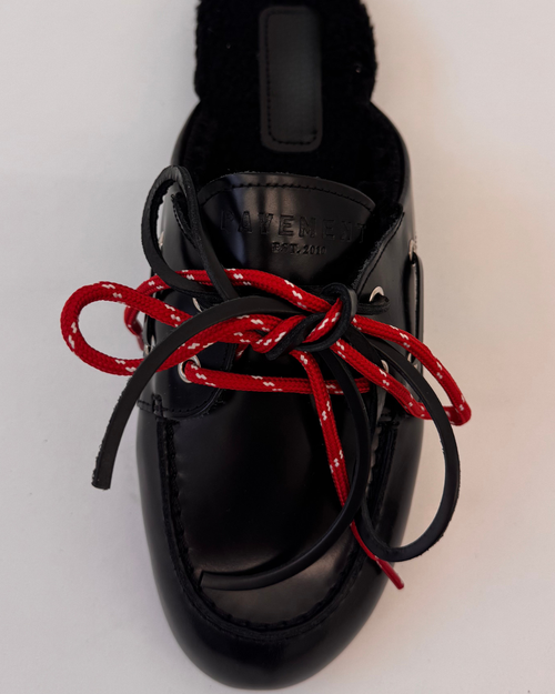 PAYasma lace fur loafers black polido