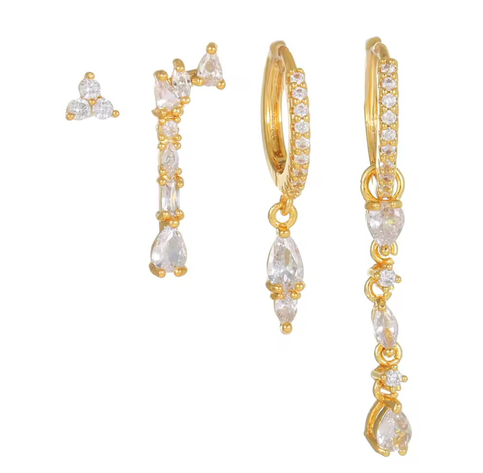 Drop & hoop earring set gold