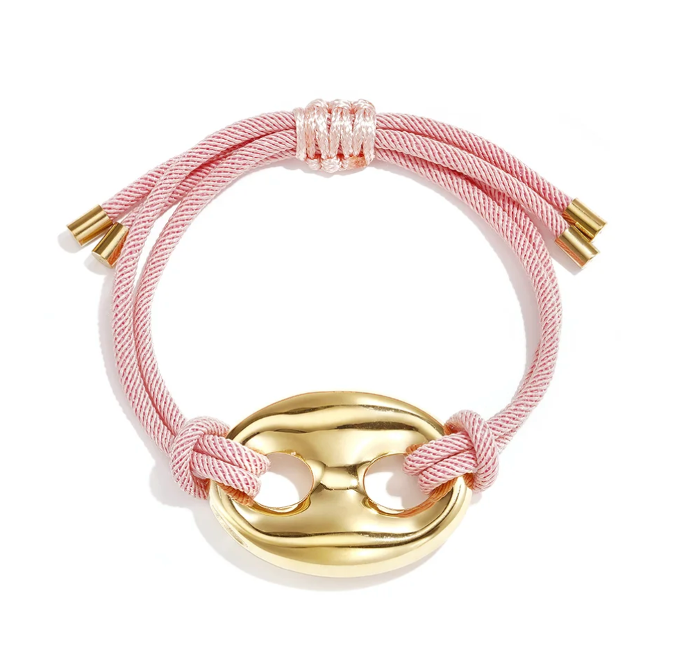 Cord bracelet with button detail dusty pink