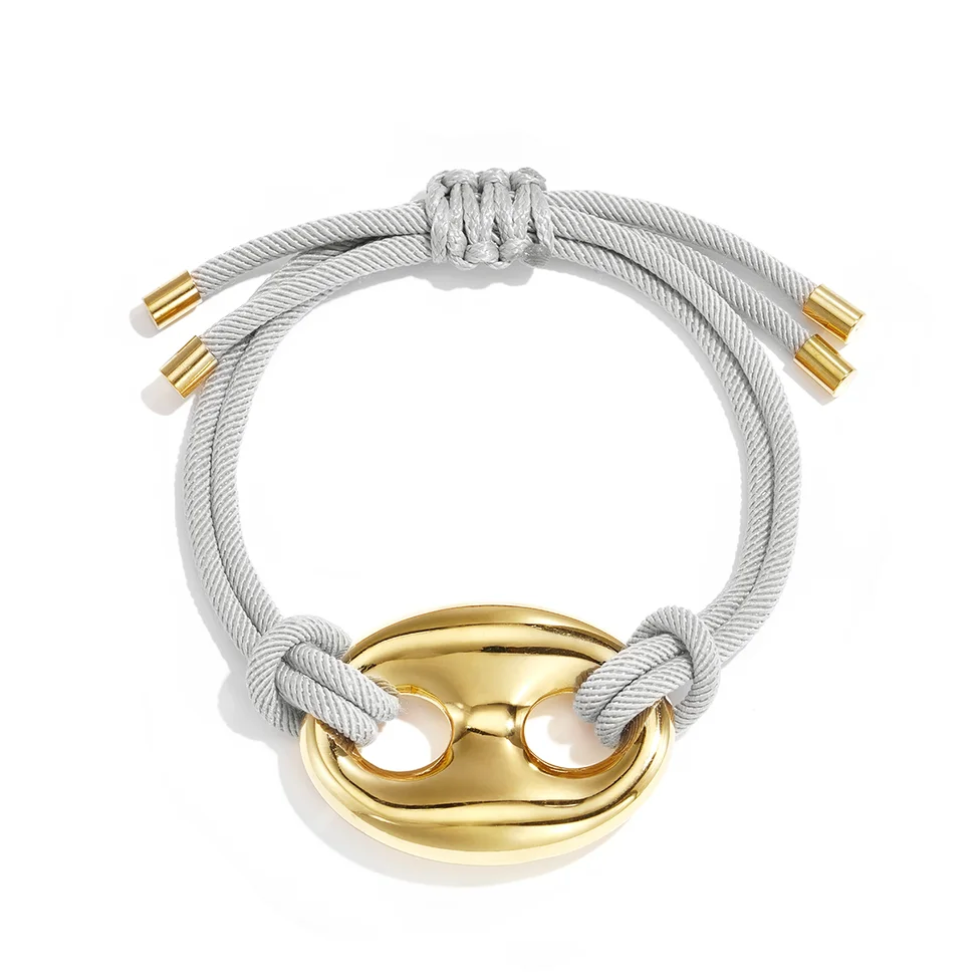 Cord bracelet with button detail light grey