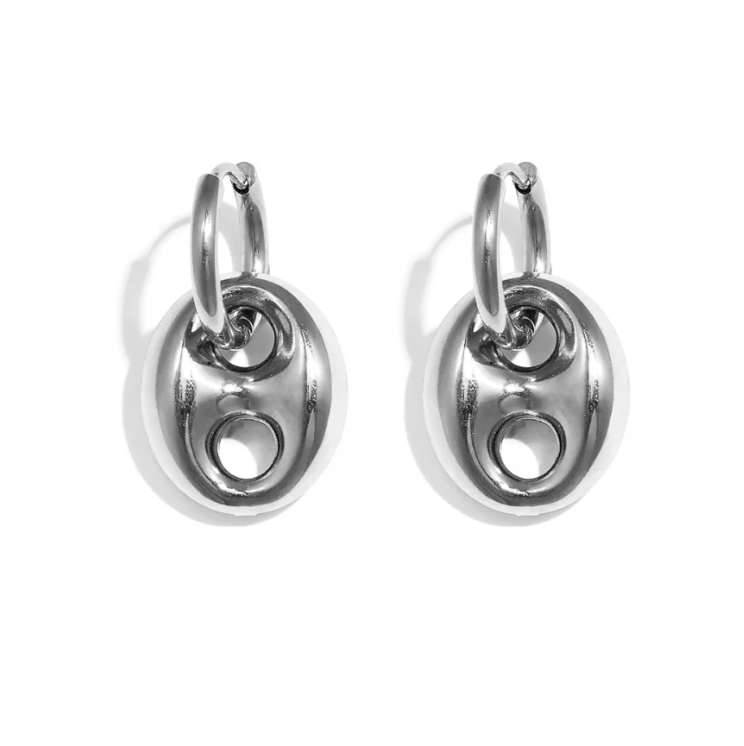 Stainless steel bean earrings silver