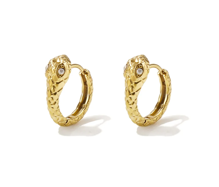 Stainless steel snake hoop earrings gold