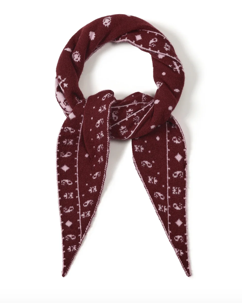 Paisley print triangle scarf burgundy/pink