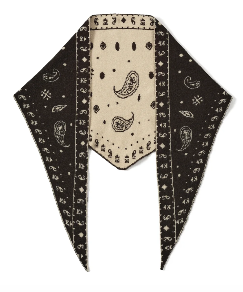 Paisley print triangle scarf dark brown/beige
