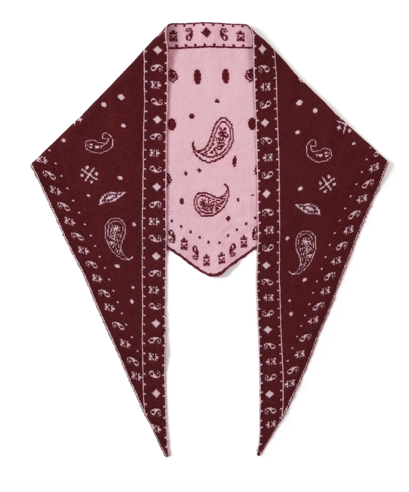 Paisley print triangle scarf burgundy/pink