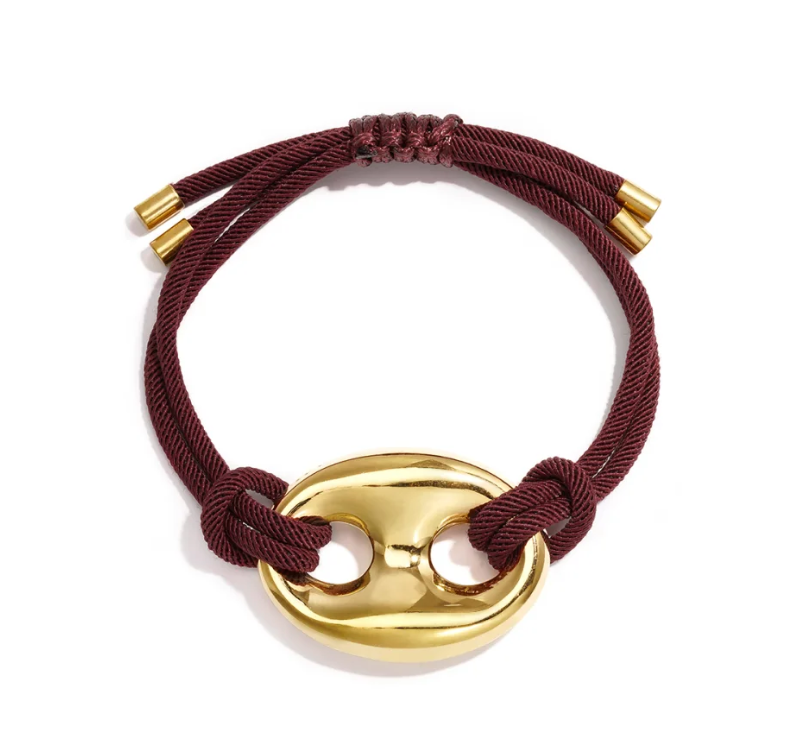 Cord bracelet with gold-tone bean detail burgundy