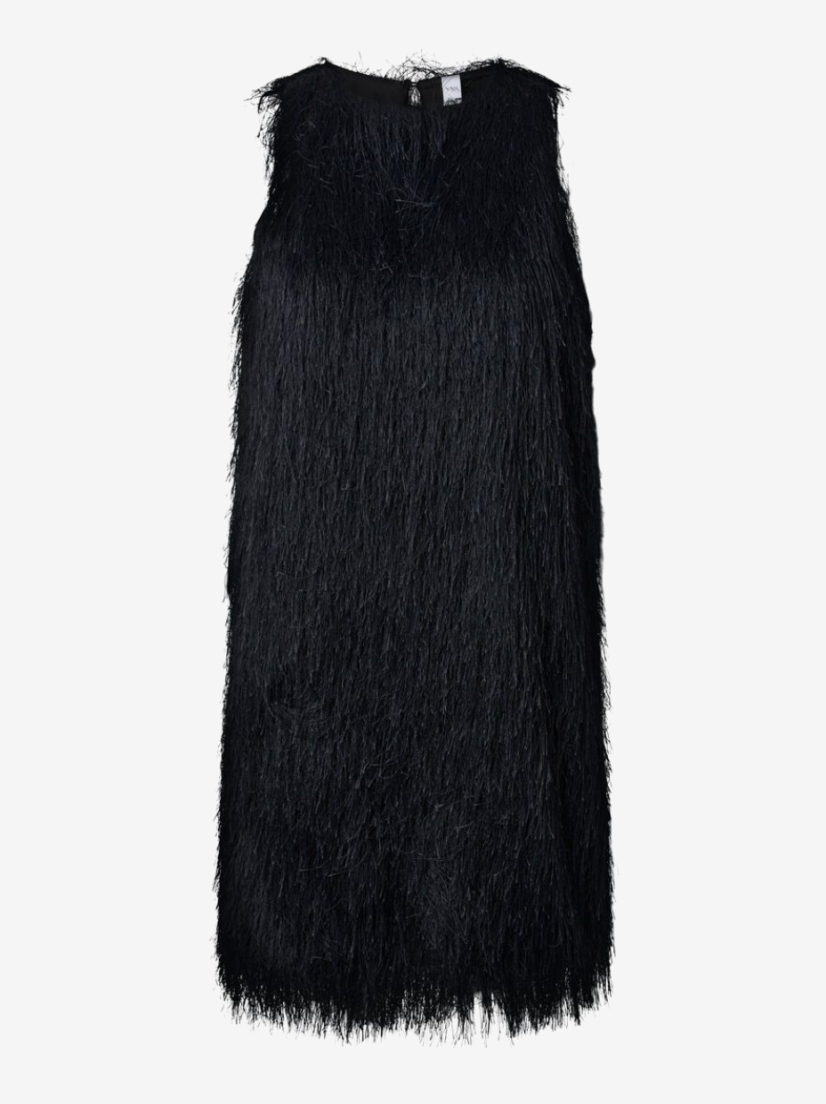 YASFrikke SL fringe mini dress black