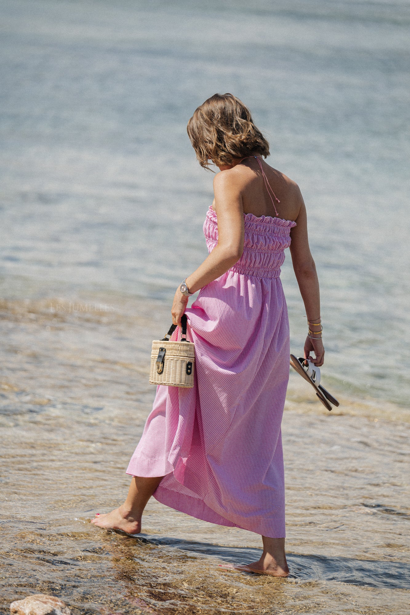 Giselle kariertes langes Kleid in Pink