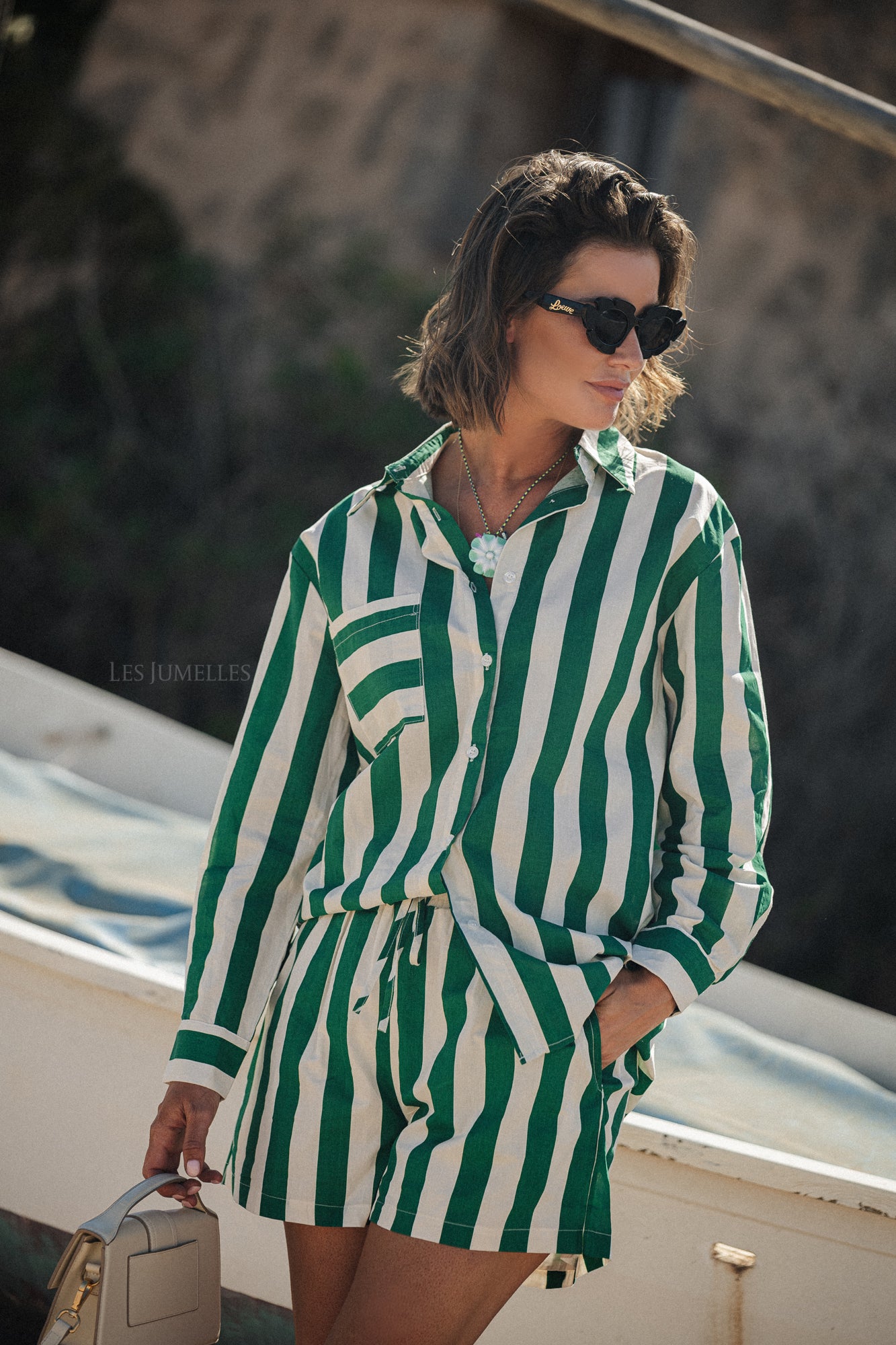 Summer striped shorts ecru/green