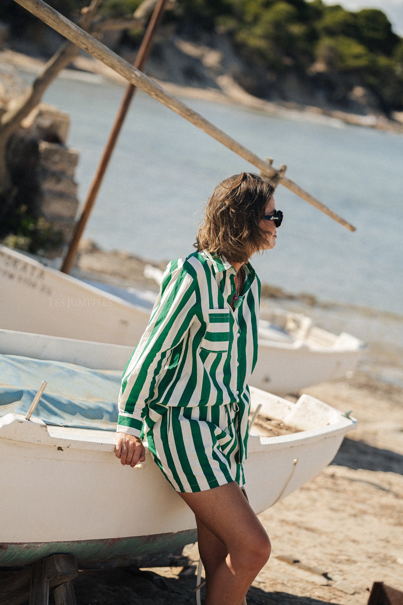 Summer striped shirt ecru/green