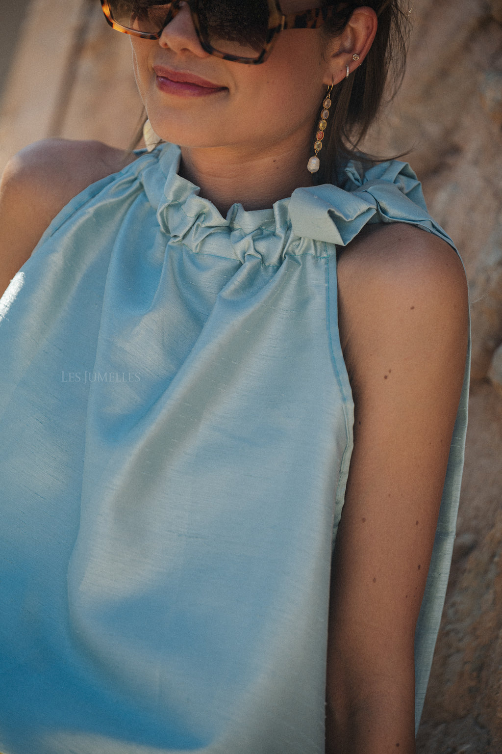 Ella haltertop blauw
