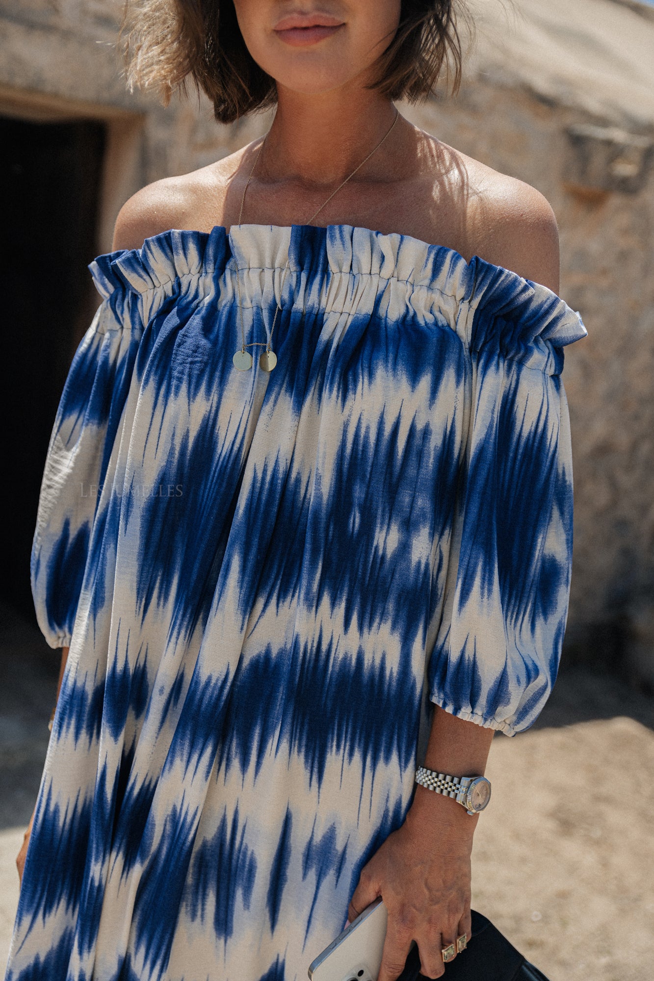 Tracy Maxikleid im Batik-Look in Blau