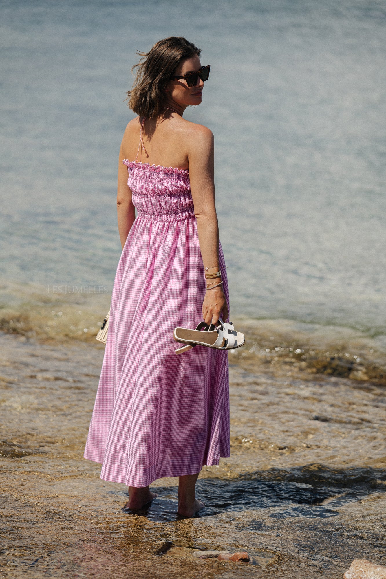Giselle geruite maxi-jurk roze