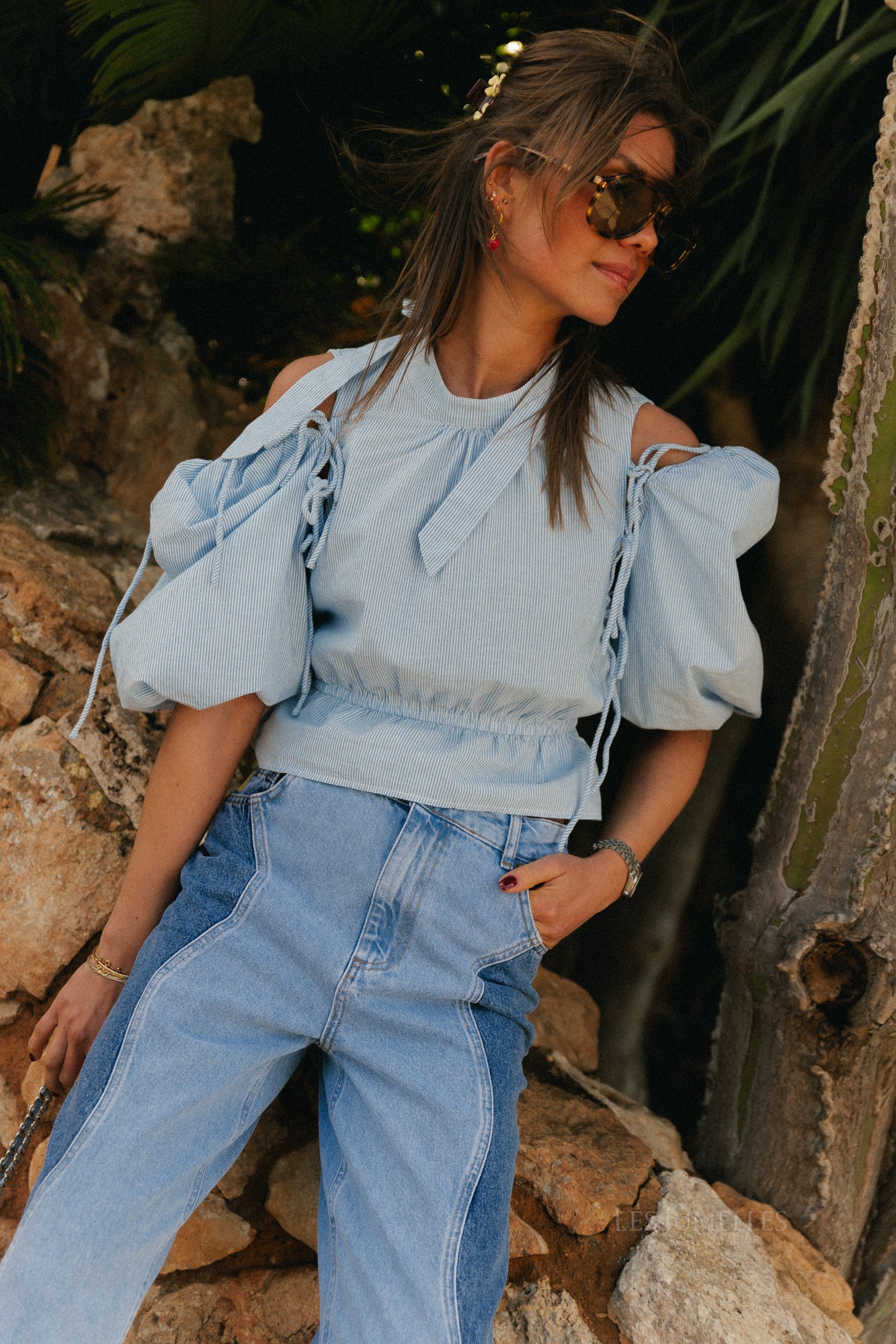 Jacey gestreepte top blauw 