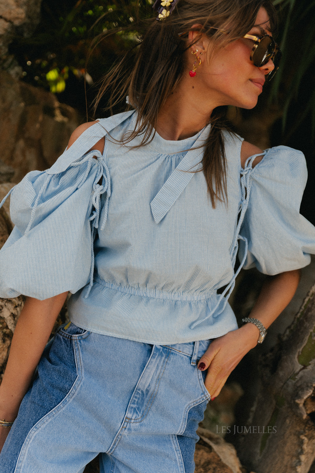 Jacey short-sleeve blue stripe