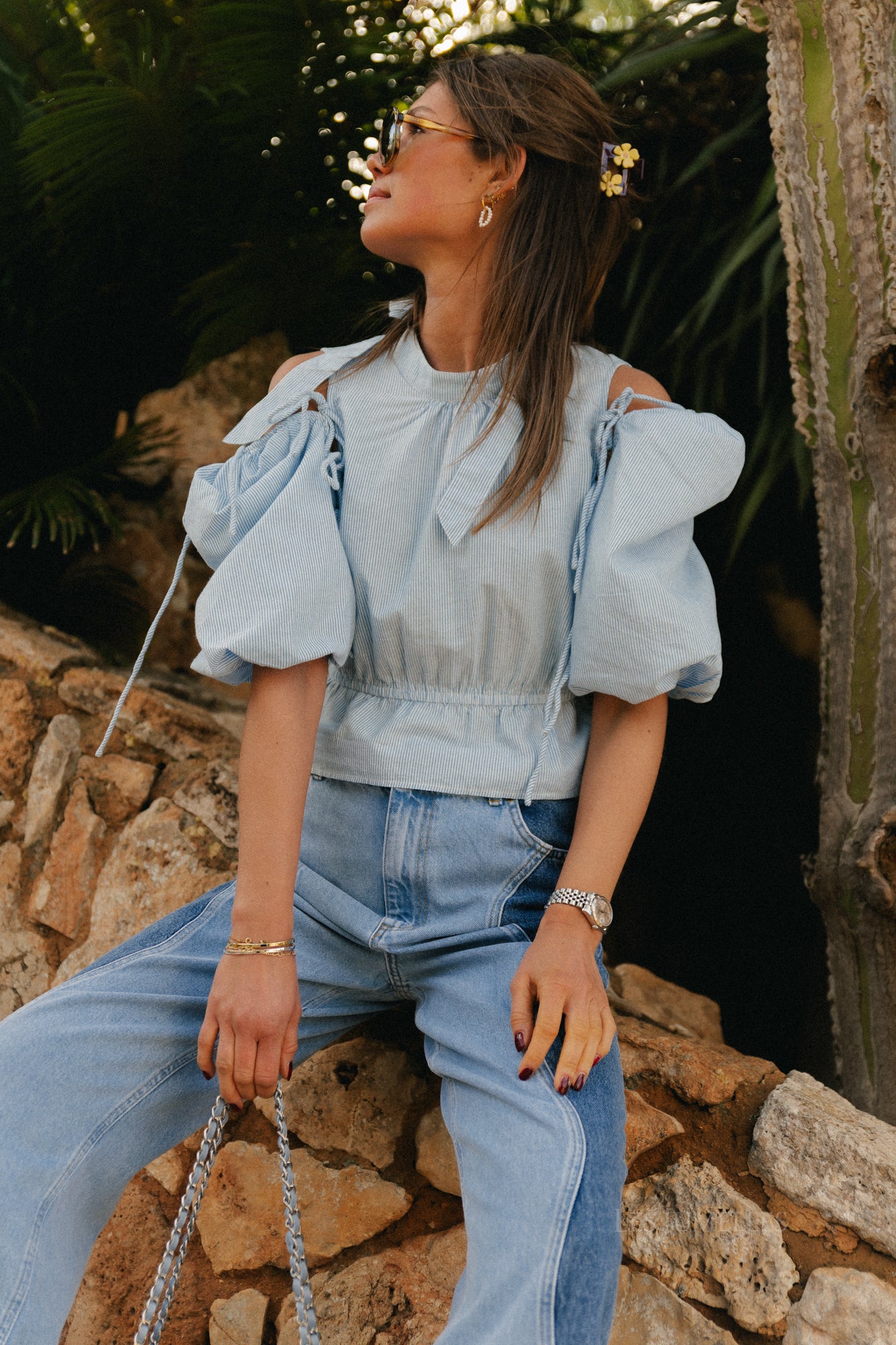 Jacey gestreepte top blauw 