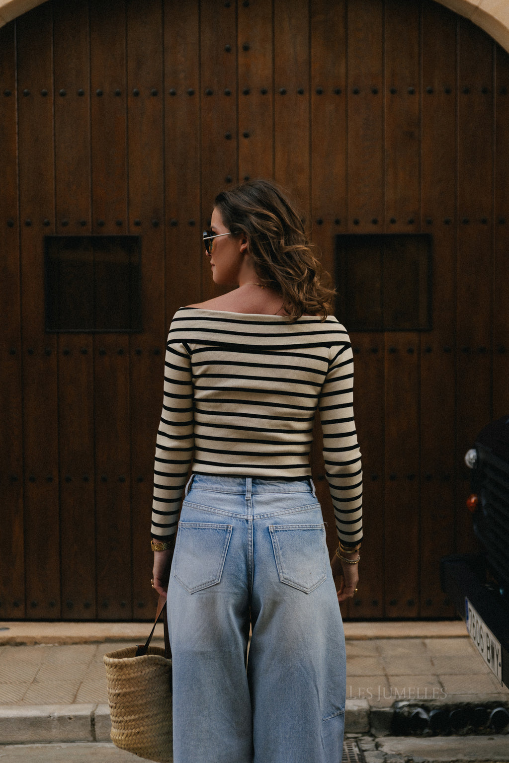 Maëlle gestreept tshirt beige/zwart
