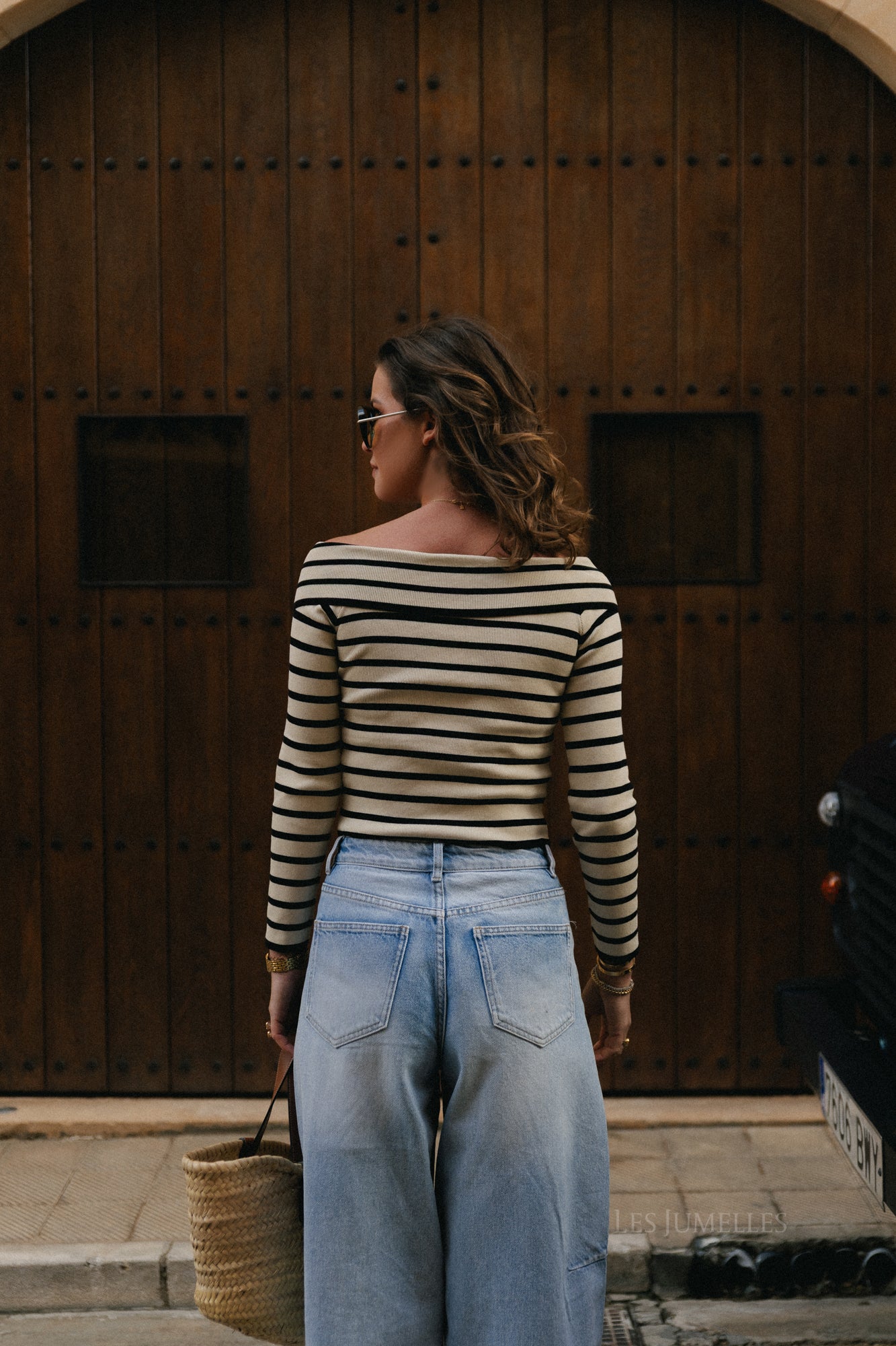 Maëlle gestreept tshirt beige/zwart