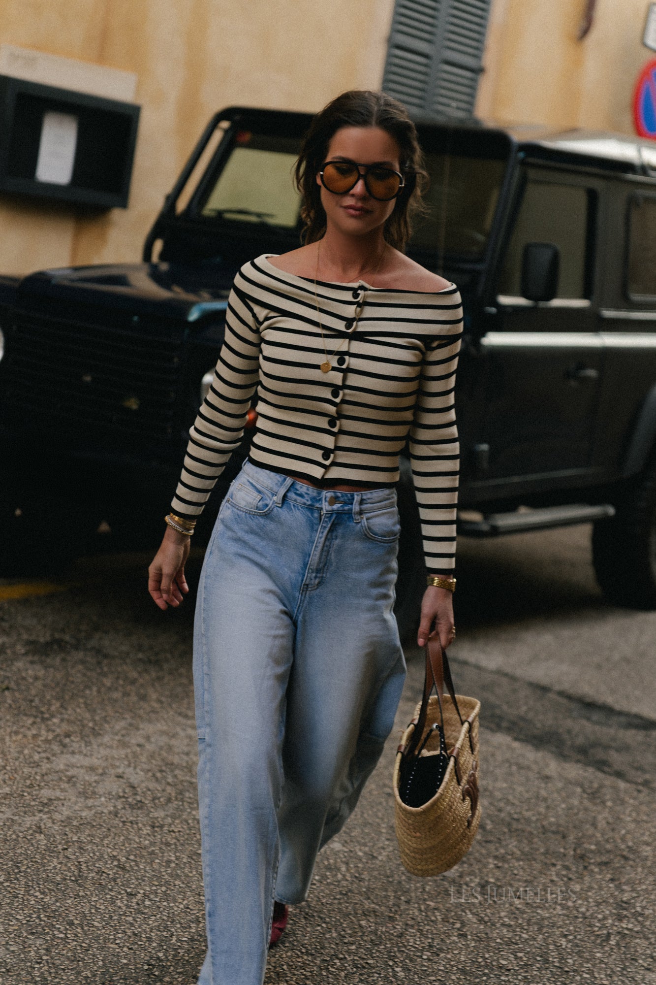 Maëlle gestreept tshirt beige/zwart