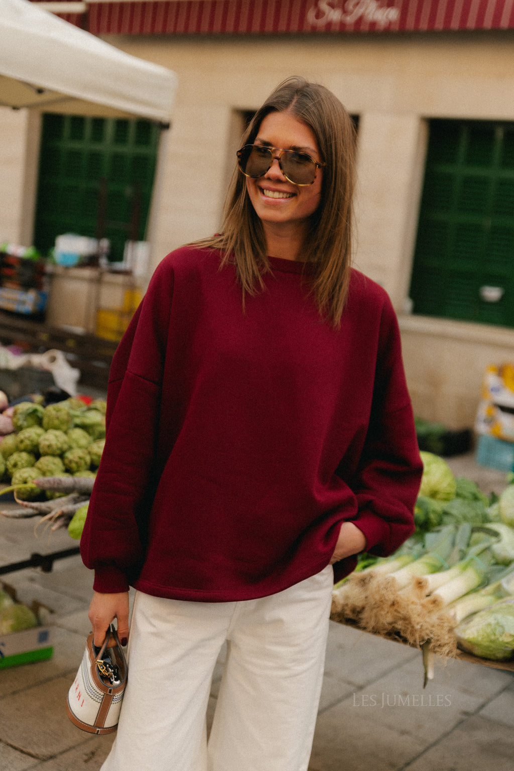Embroidered LES JUMELLES sweater burgundy
