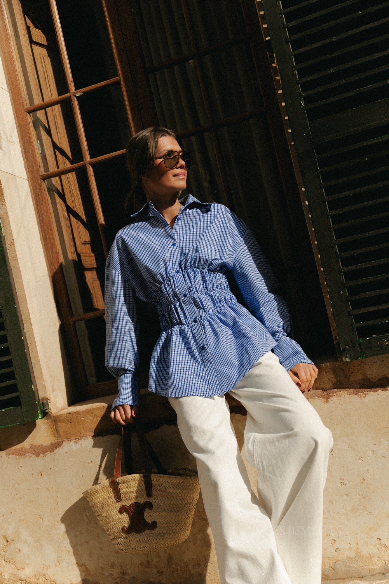 Coralie geruite blouse blauw