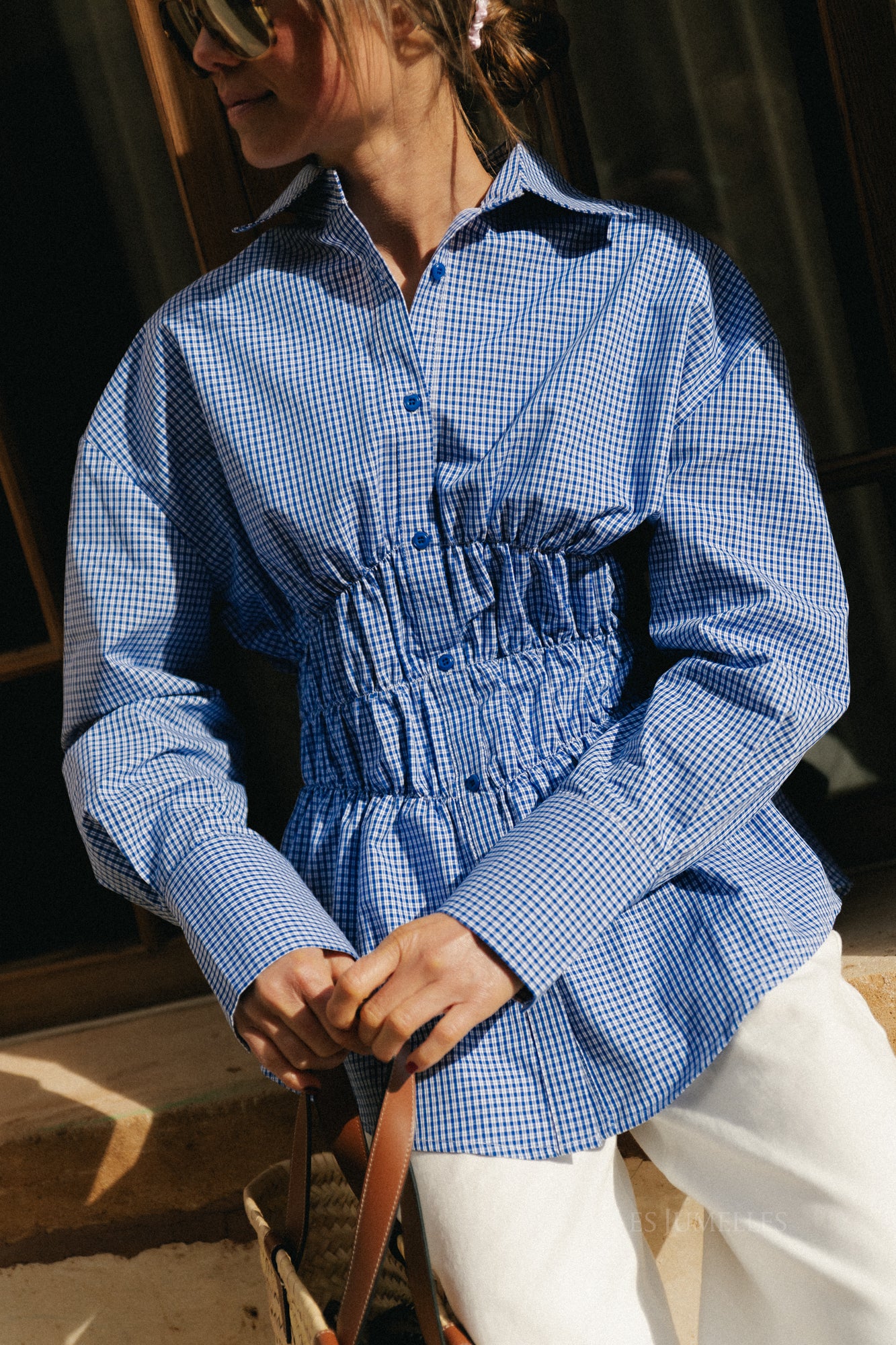 Coralie geruite blouse blauw