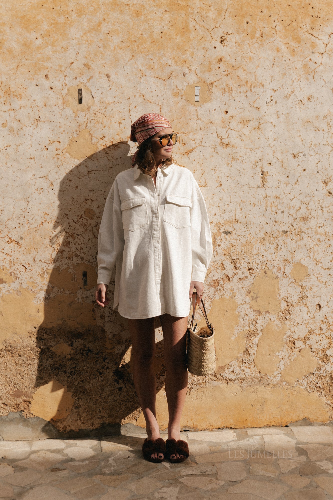 Robe chemise en jean Milena blanc cassé