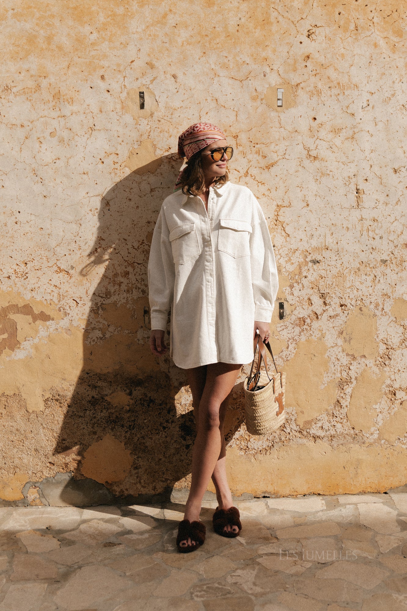 Robe chemise en jean Milena blanc cassé