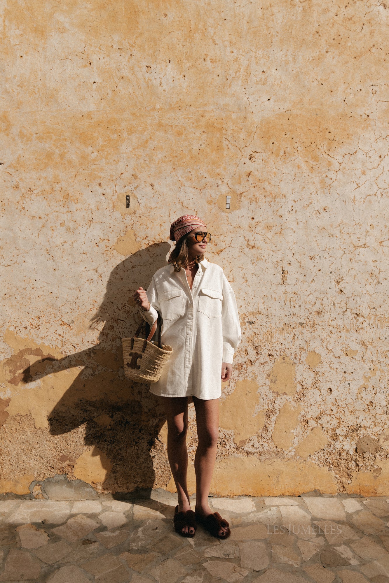 Robe chemise en jean Milena blanc cassé