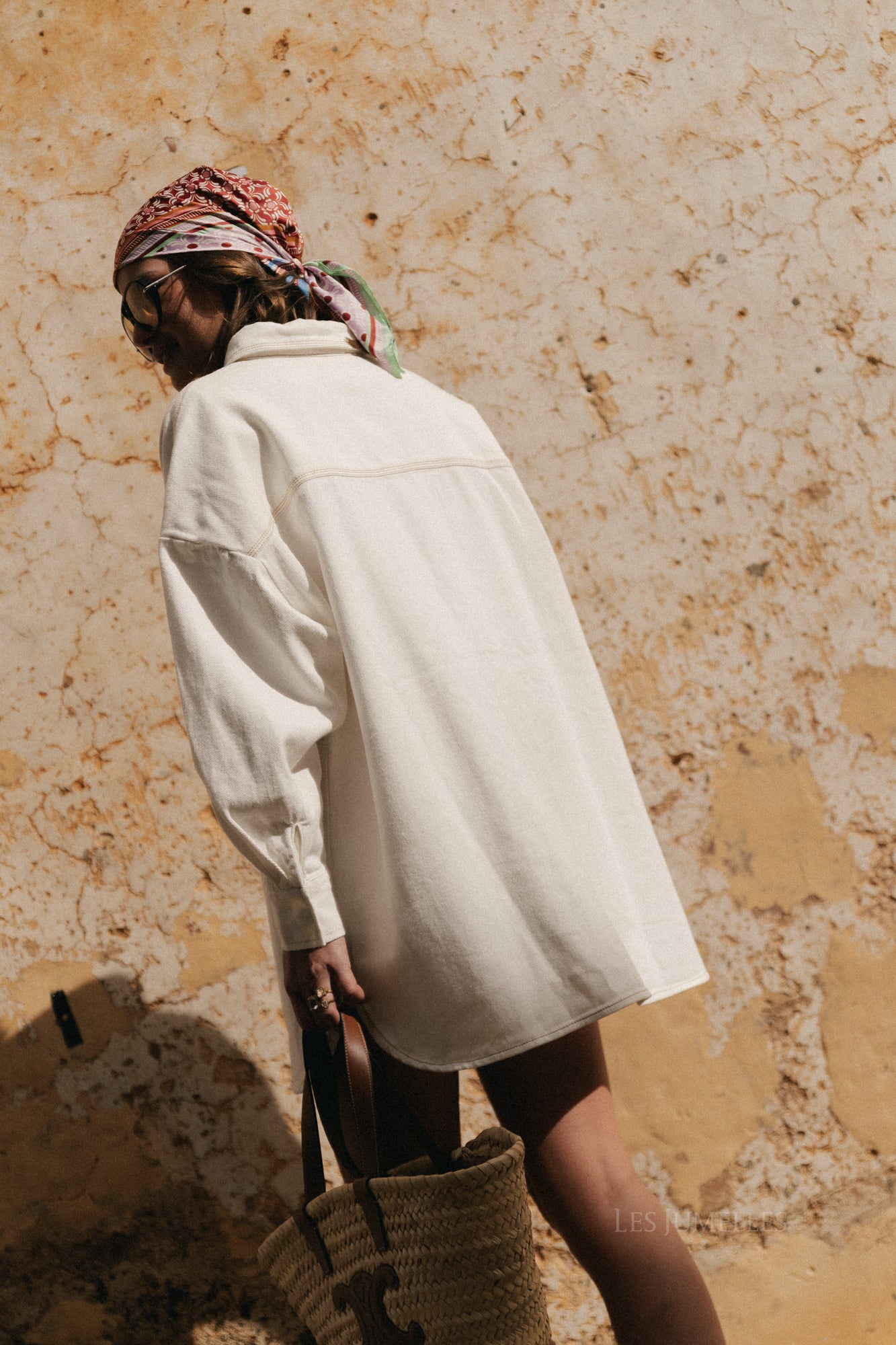 Robe chemise en jean Milena blanc cassé