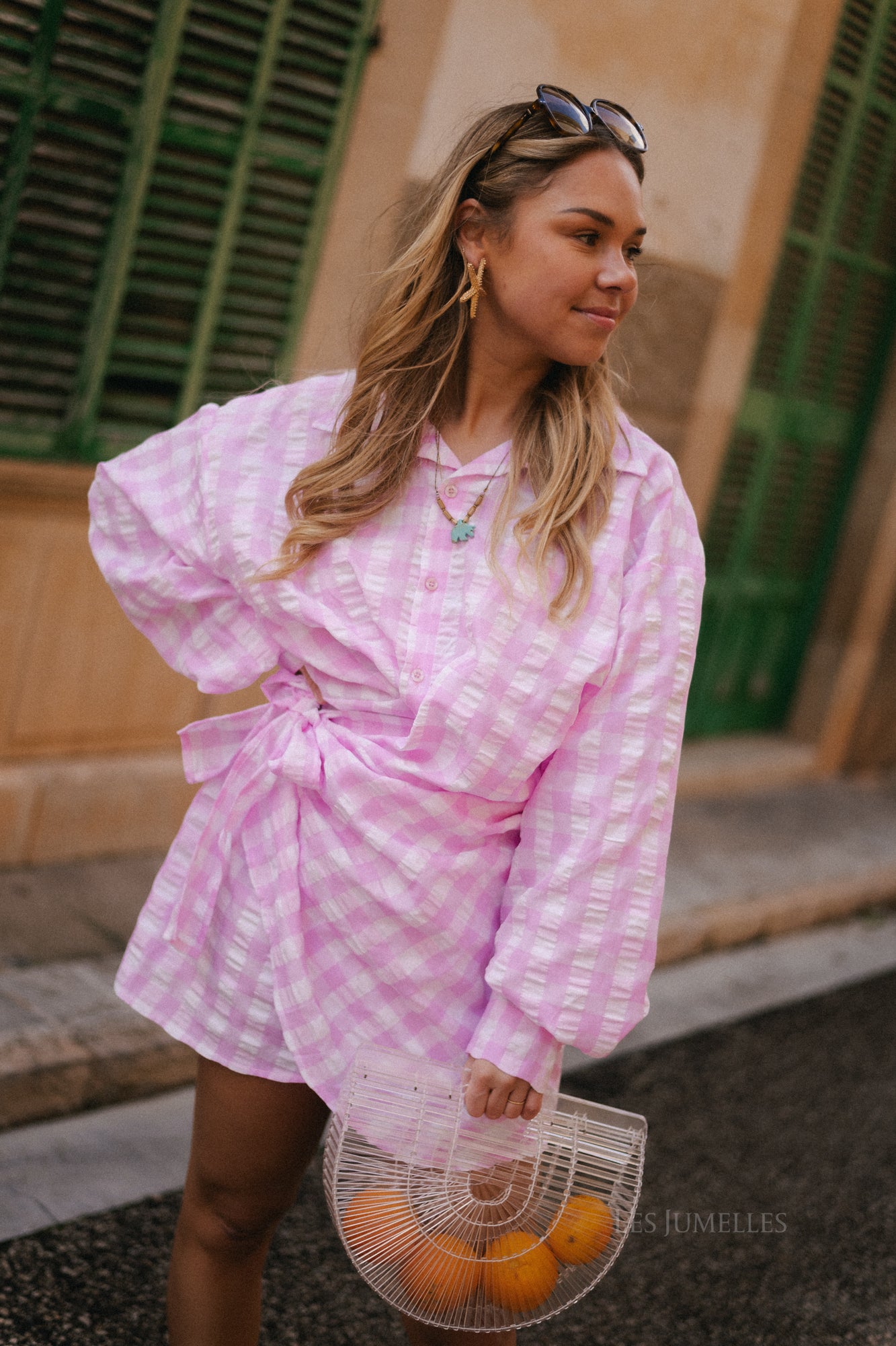 Elynn gingham wrap dress pink/white