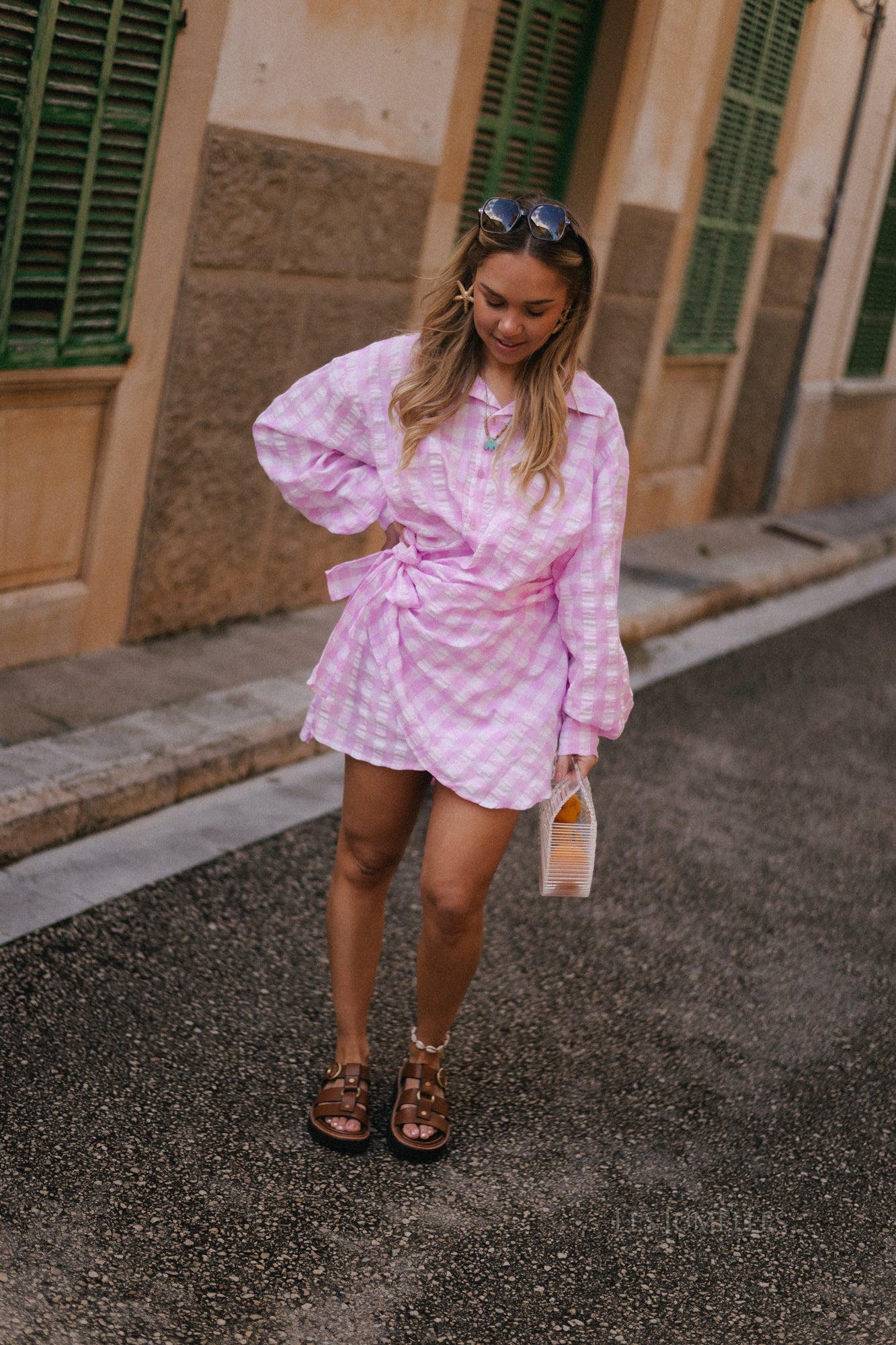 Elynn gingham wrap dress pink/white