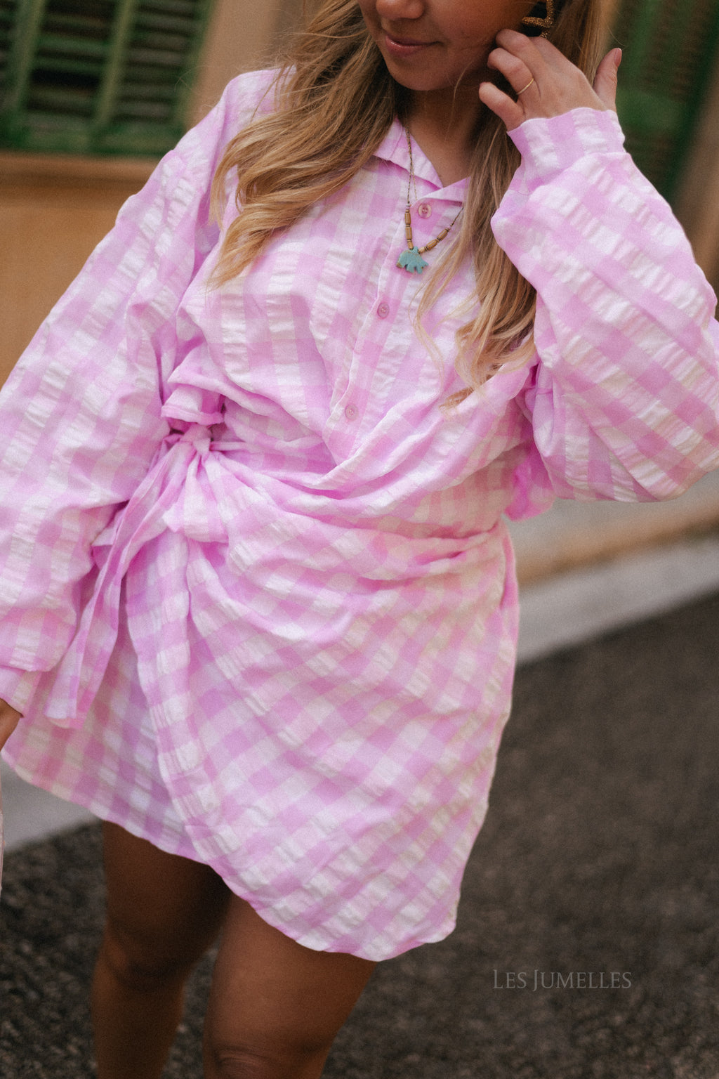 Elynn gingham wrap dress pink/white