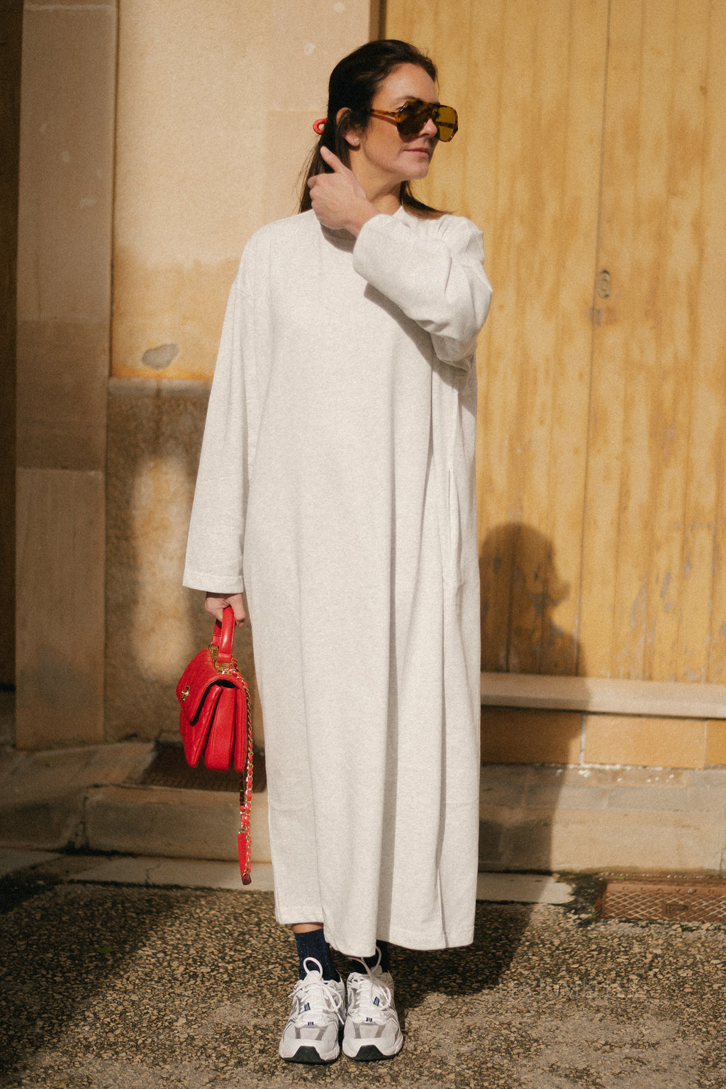 Pommeline maxi sweat dress light grey melange