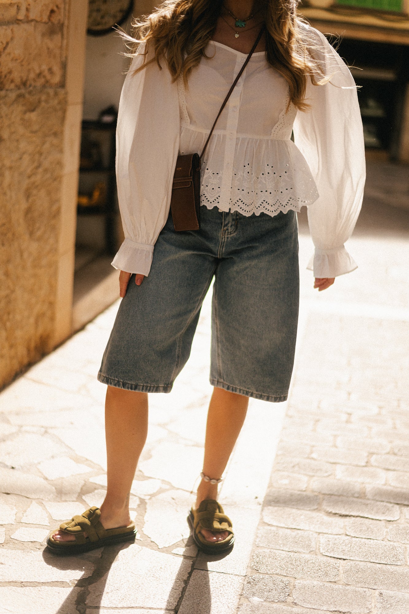 Serena knee length bermuda washed denim