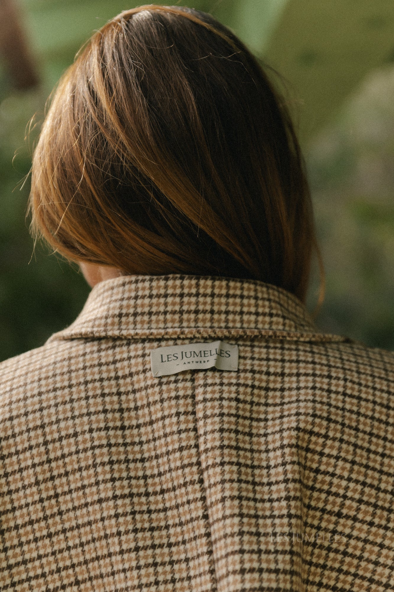 Jodie wollen jas met pied-de-poulepatroon in donkerbruin/beige