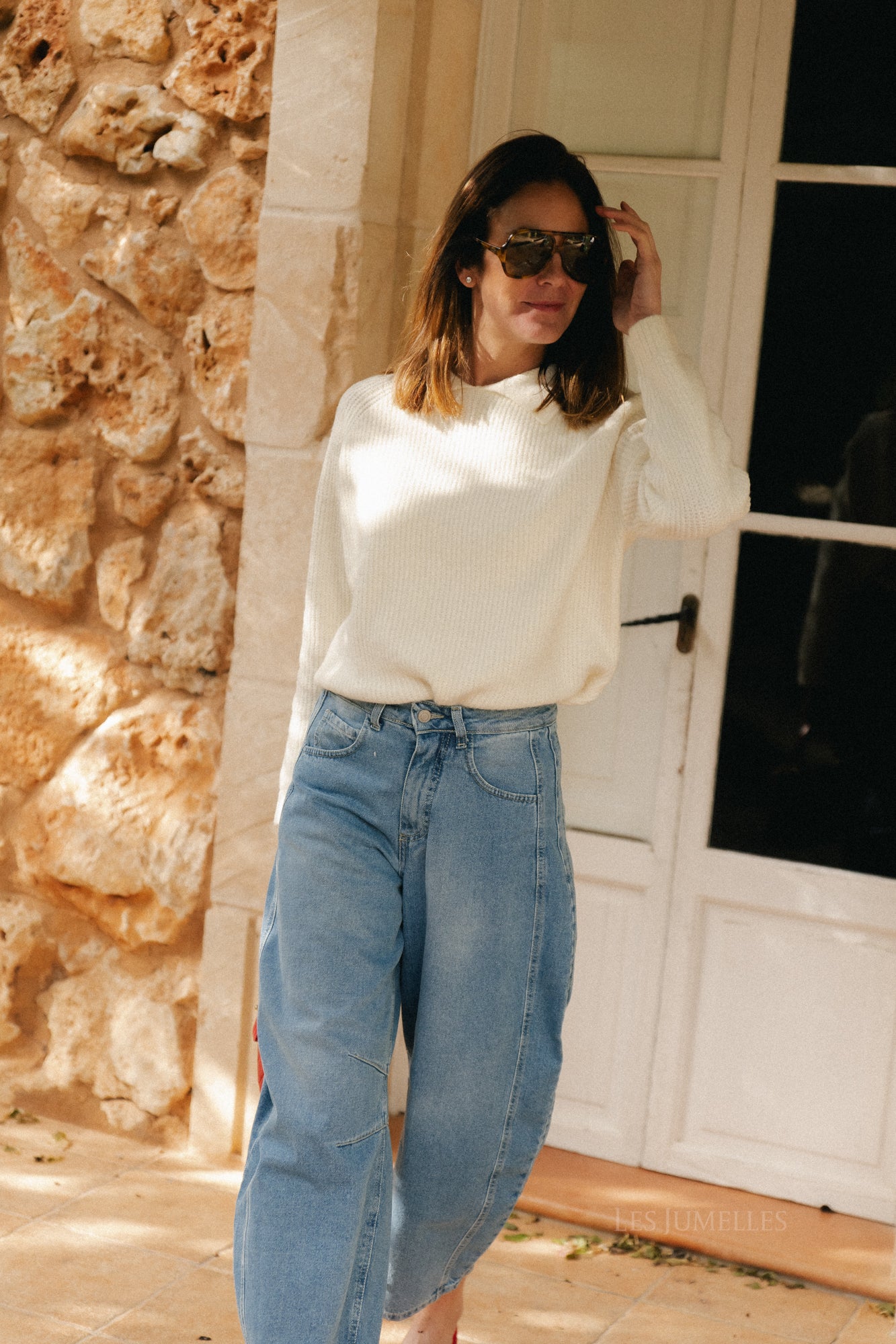 Aurélie Polo-Strickpullover in Ecru