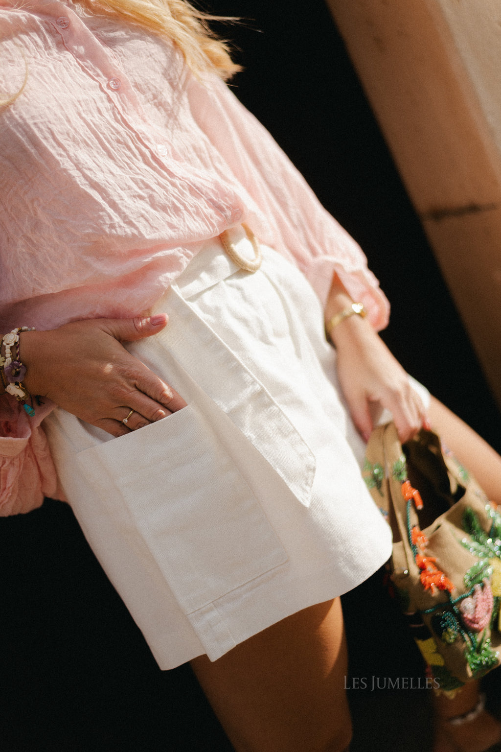 Hannah High-Waist-Shorts Ecru Denim