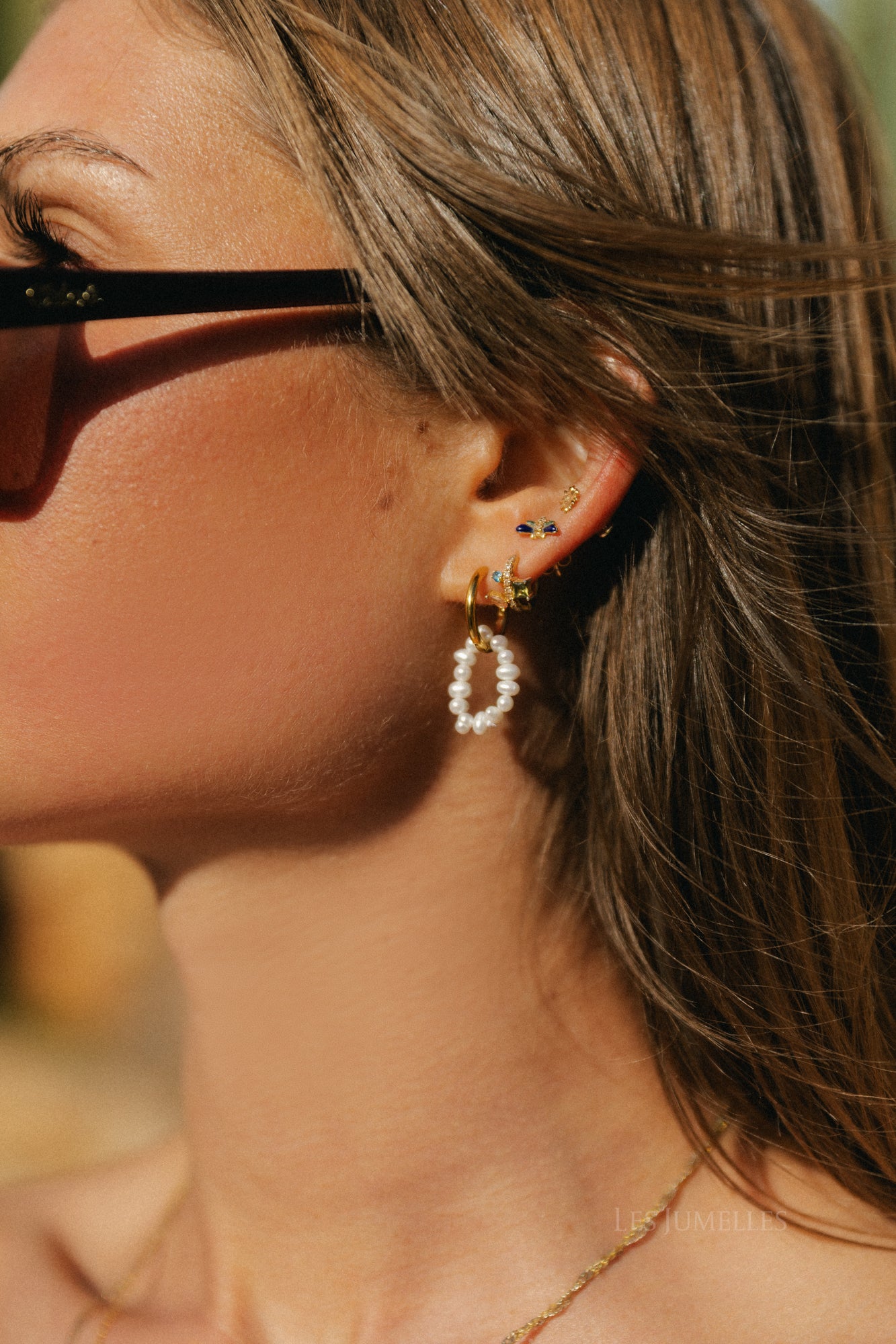 Red heart/pearl ring earrings gold