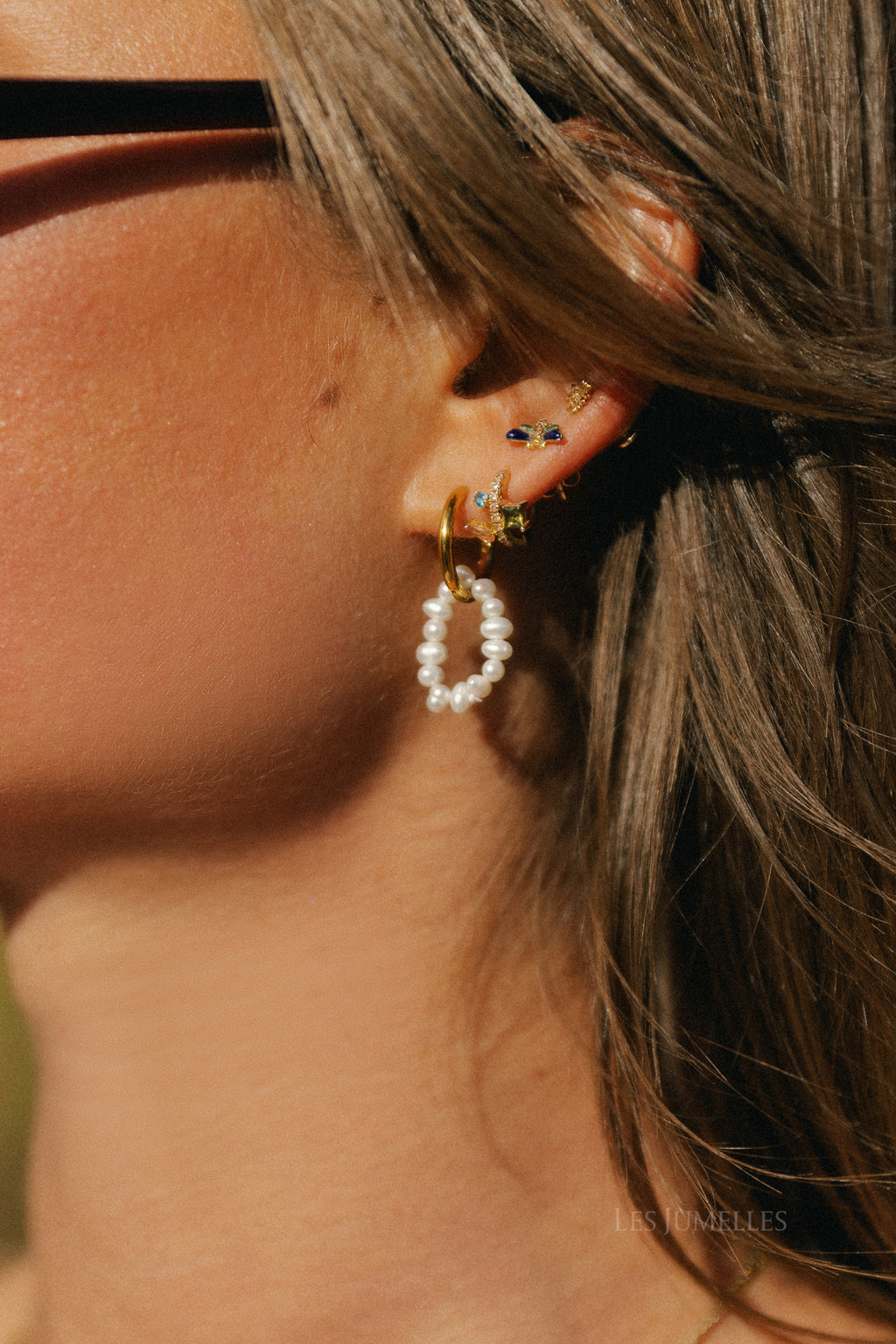 Red heart/pearl ring earrings gold