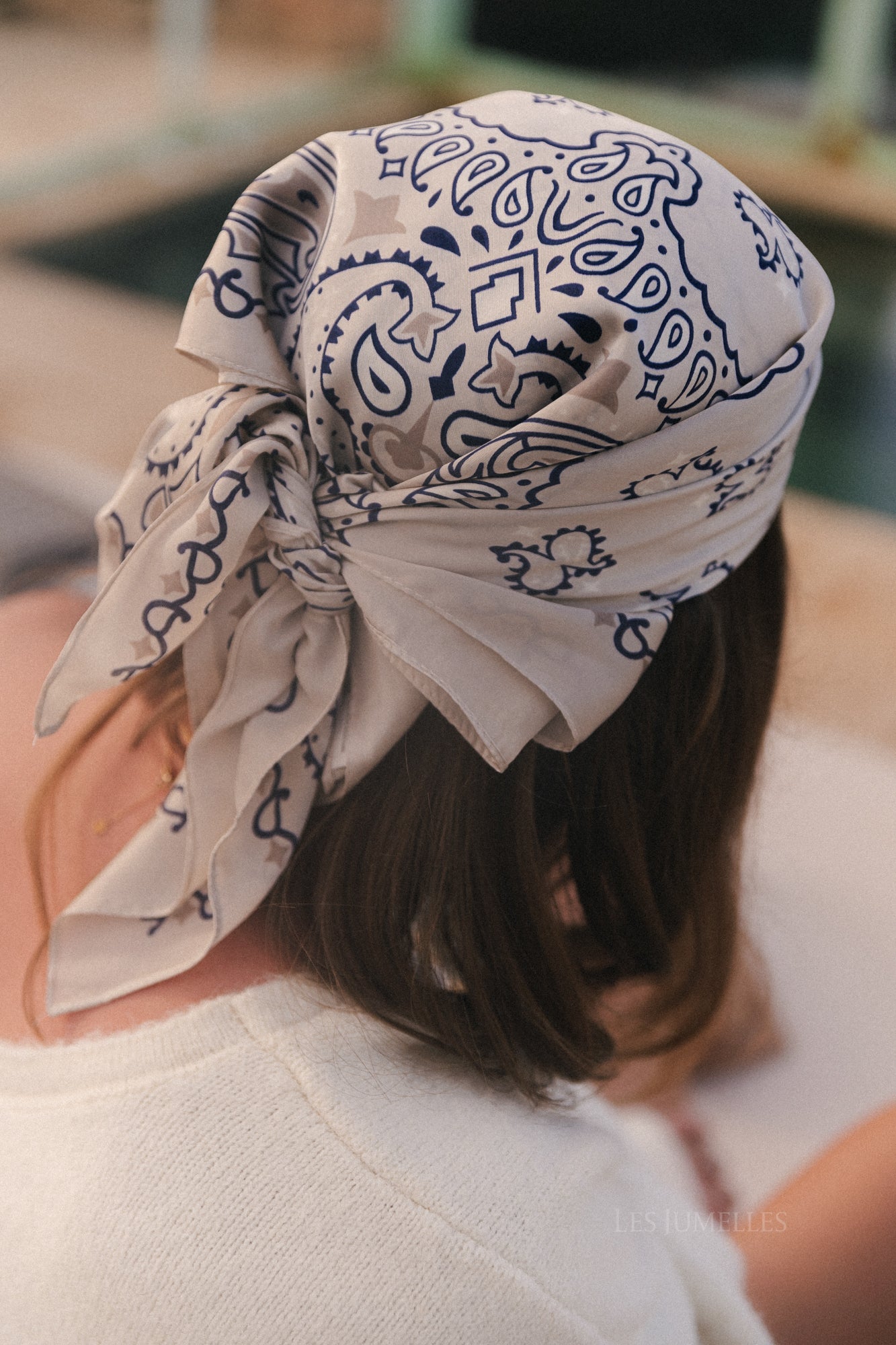 Bandana print scarf beige