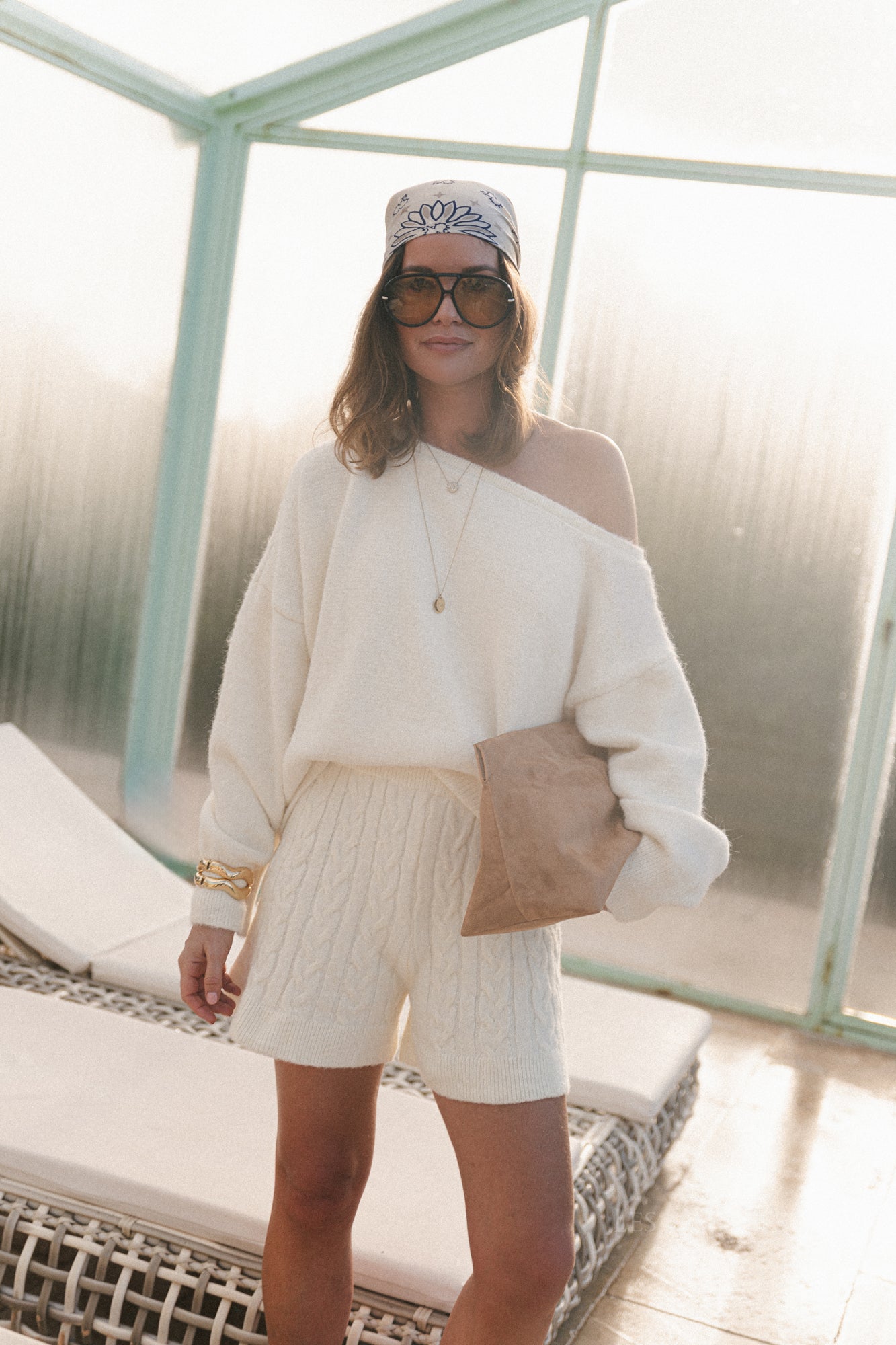 Olive off shoulder jumper ecru