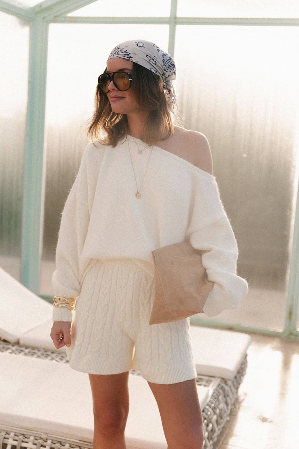 Aurélie cable knit shorts ecru