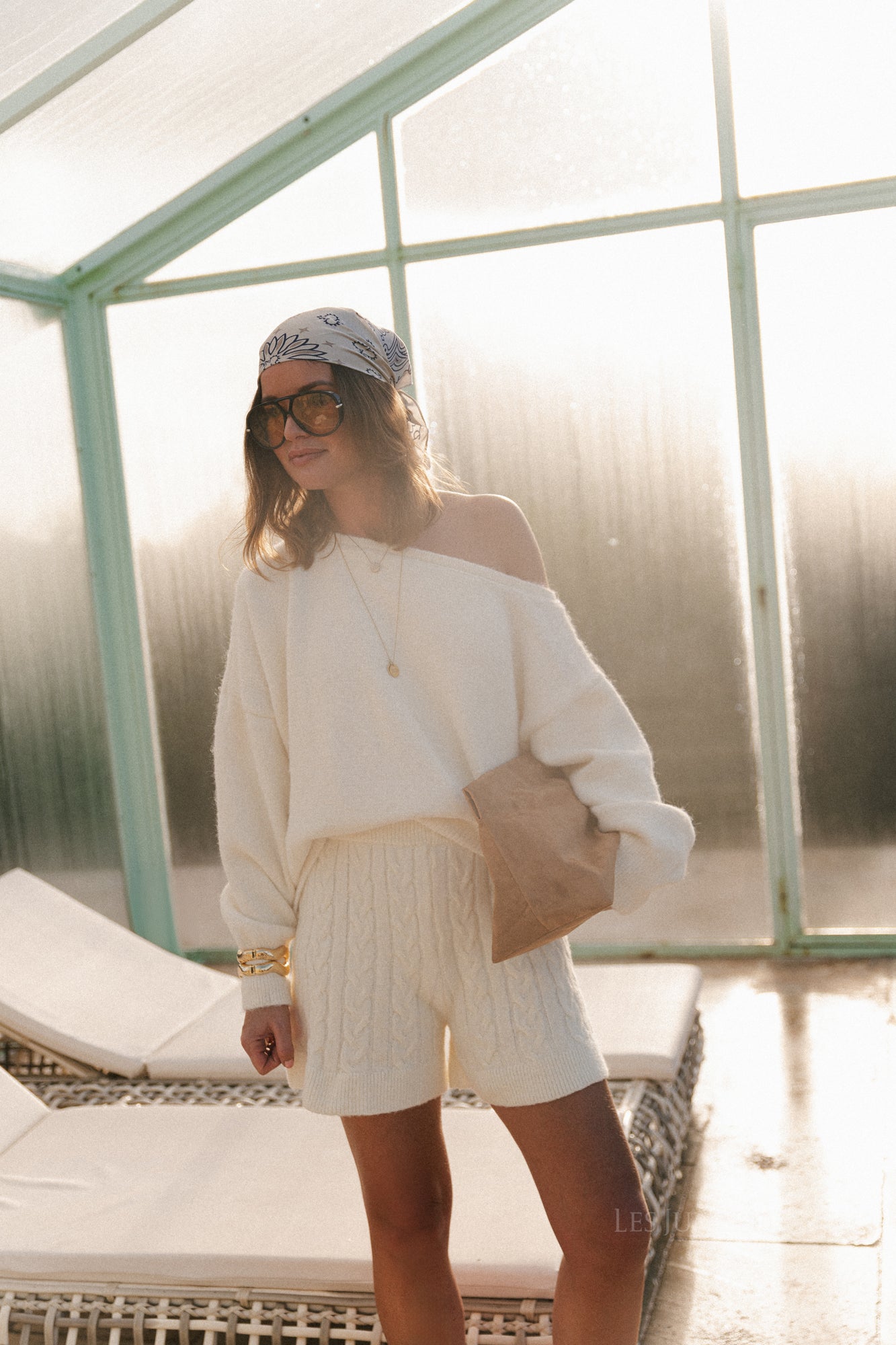Aurélie cable knit shorts ecru