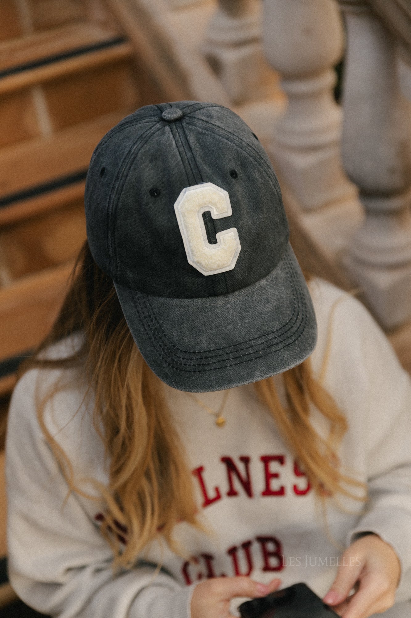 'C' Cap gewassen antraciet denim