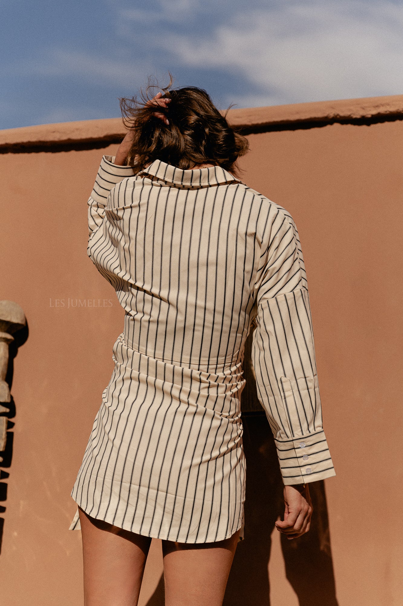 Althea tie up shirt dress black stripe