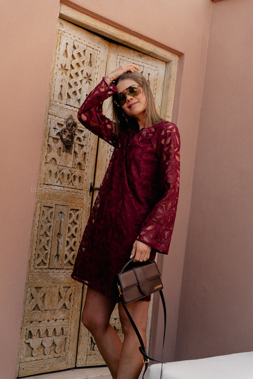 OBJRose L/S langes Kleid Cabernet